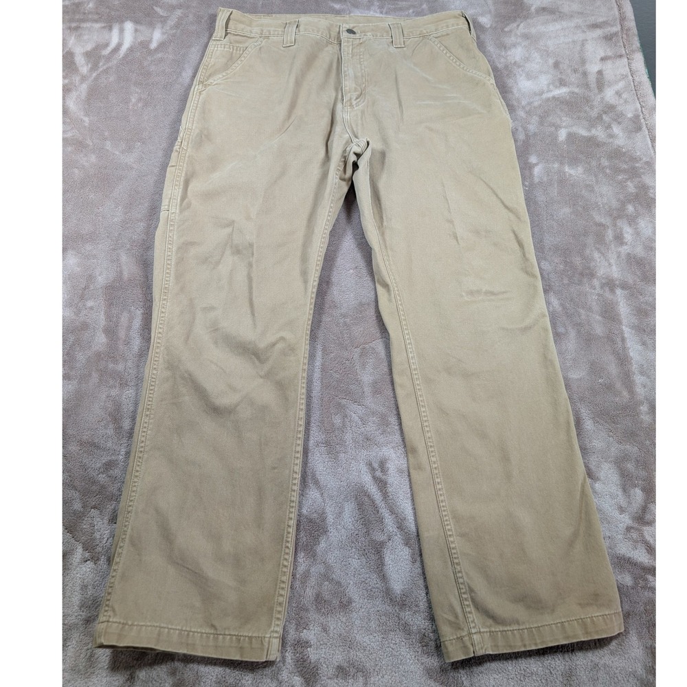 Carhartt Carpenter Pants Mens 36x30 Dark Khaki Relaxed Fit Canvas B324 DKH